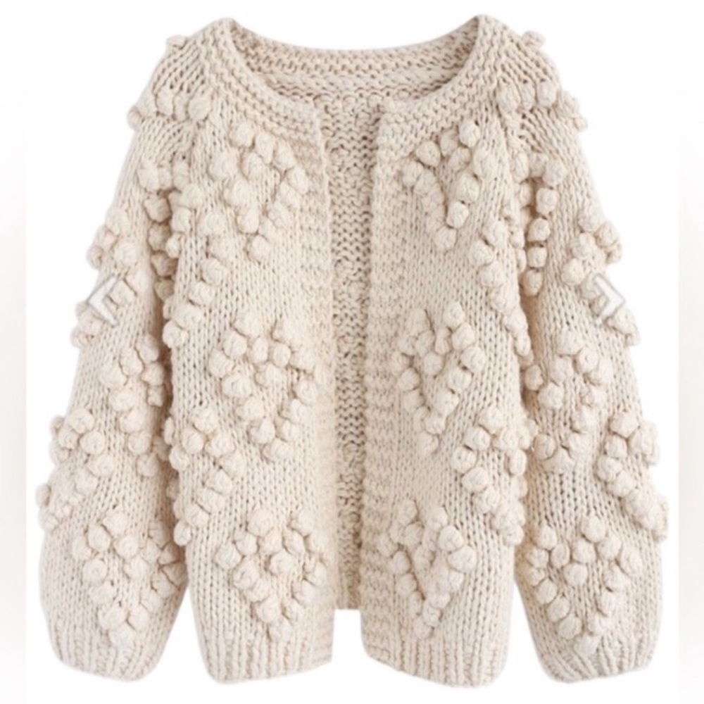 Chicwish Cream Textured Knit Cardigan